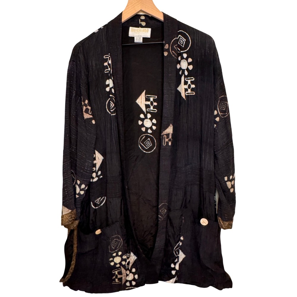 KUSNADI Abstract‎ Print Kimono Jacket Size L/XL Lagenlook Artsy Boho linen blend